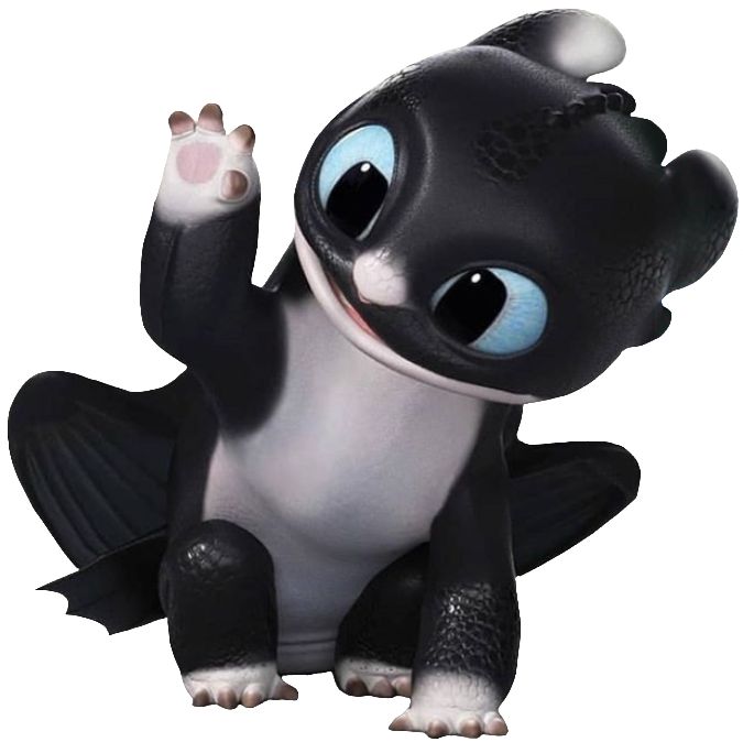 a black and white baby toothless toy sitting on the ground with its paws up