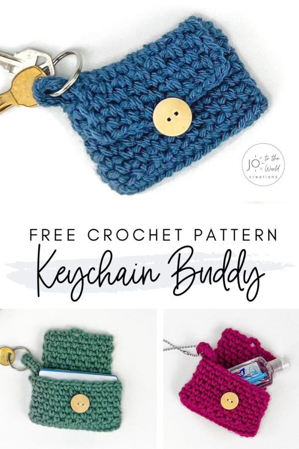 the free crochet pattern is shown for keychain wallets