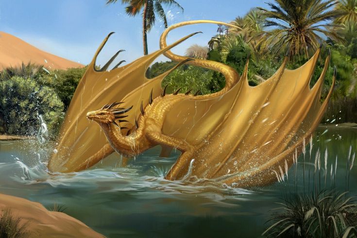 an image of a golden dragon in the water