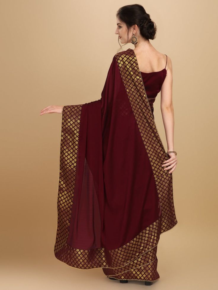 Maroon and gold-toned sareeSolid woven design saree with woven design borderHas patchwork detailThe saree comes with an unstitched blouse pieceThe blouse worn by the model might be for modelling purpose only. Check the image of the blouse piece to understand how the actual blouse piece looks like. Saree Sale, Design Saree, Palazzo Suit, Anarkali Suit, Woven Design, Mandarin Collar, Blouse Piece, Anarkali, Quality Fabric