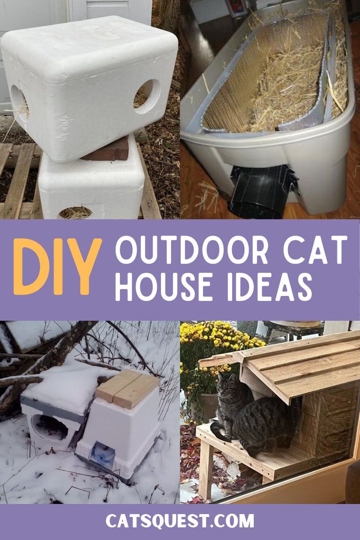 Get inspired with these DIY outdoor cat shelter ideas! From summer to winter, strays are in need of a good rest. Start today with this list of cheap and easy to make outdoor cat shelter ideas! Outdoor Cat House Plans, Outdoor Cat House Diy, Outside Cat Shelter, Diy Outdoor Cat House, Cat House Ideas, Cat Shelters For Winter, Insulated Cat House, Outside Cat House, Heated Cat House