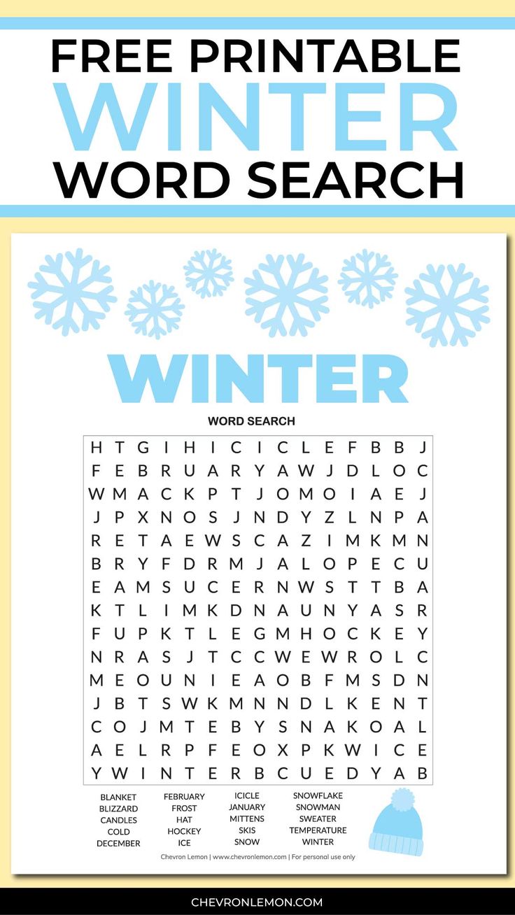 Free printable winter word search puzzle Winter Word Search, Winter Worksheets, Winter Lesson Plan, Christmas Gift Games, Winter Printables, Printable Games For Kids, Winter Words, Word Search Printables, Word Search Games