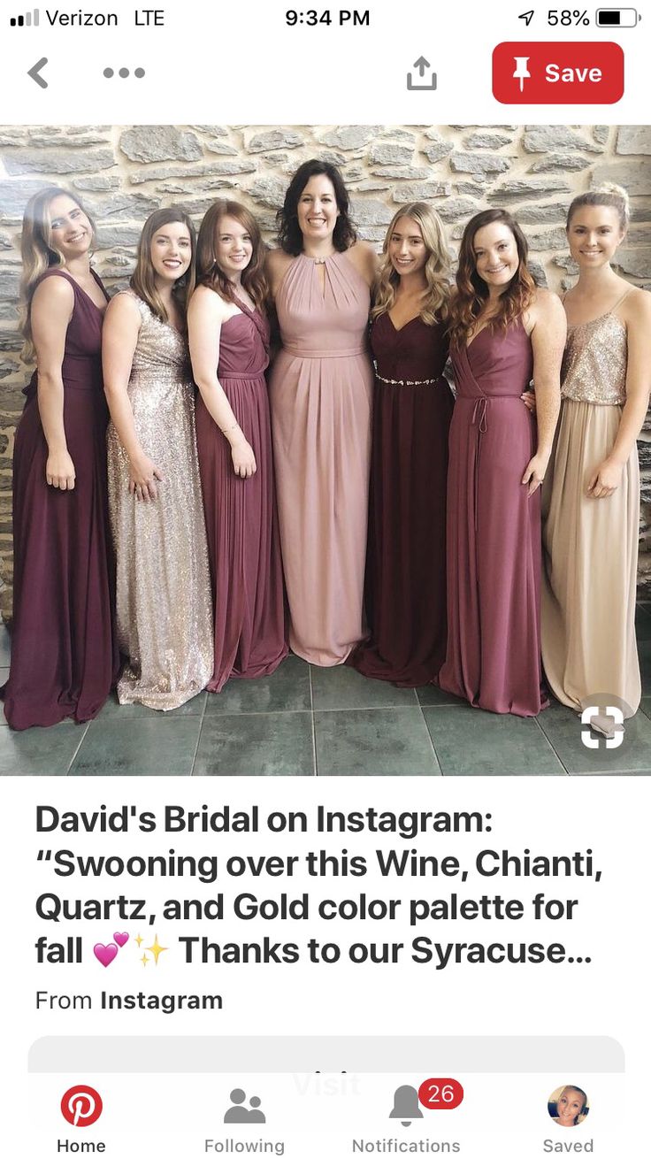 a group of women standing next to each other in long dresses on the instagram page