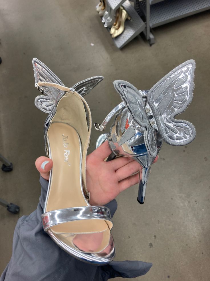 Butterfly Heels, Silver Butterfly, Sling Backs, Heels, Silver, Beauty