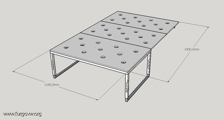 a drawing of a metal table with holes on the top and bottom, shown in three different sizes