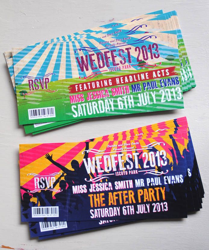 three concert ticket designs for wedest 2013 and the after party on july 5th, 2013