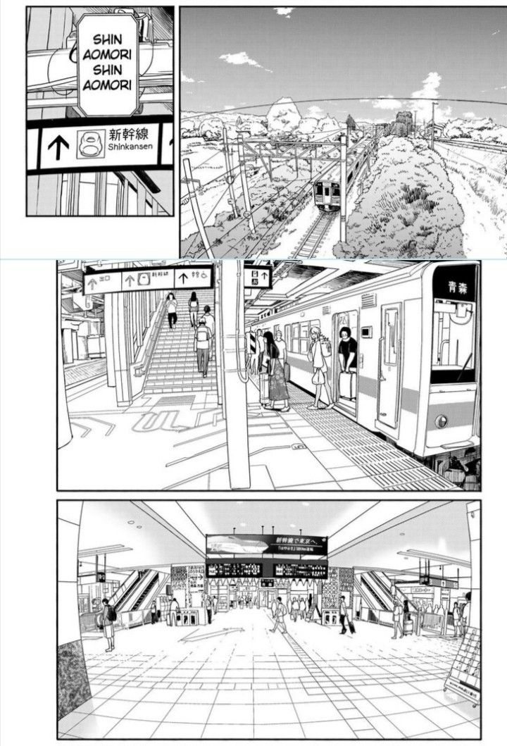 an image of a comic strip with people on the platform and in the train station