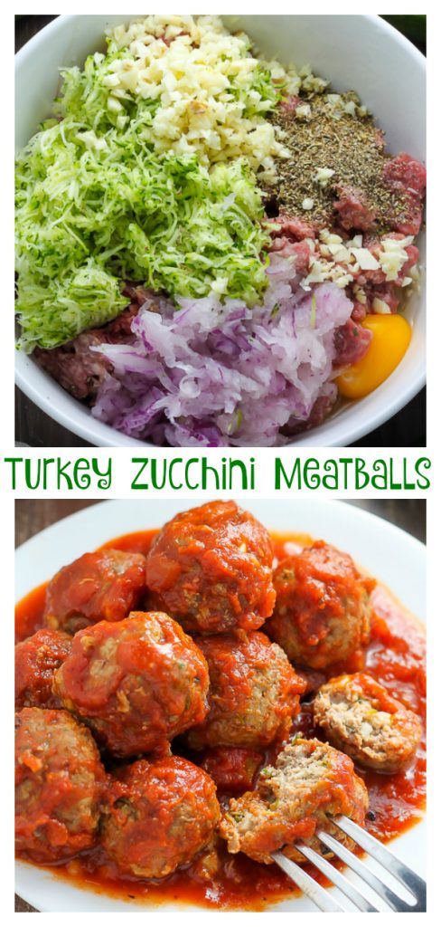 two pictures with different types of meatballs in them and the words turkey zucchini meatballs