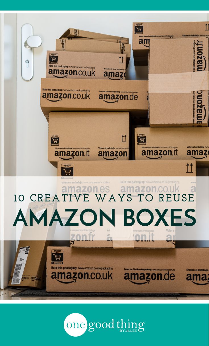 boxes stacked on top of each other with the words 10 creative ways to reuse amazon boxes