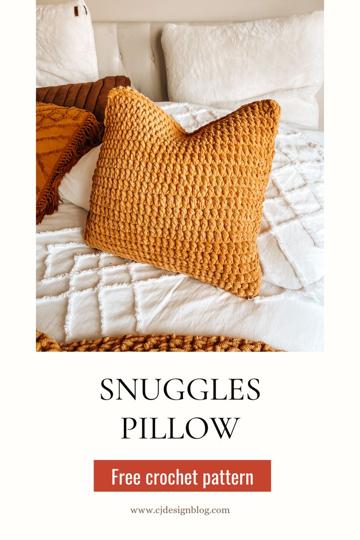 a crochet pillow is shown with the text, snuggles pillow free crochet pattern