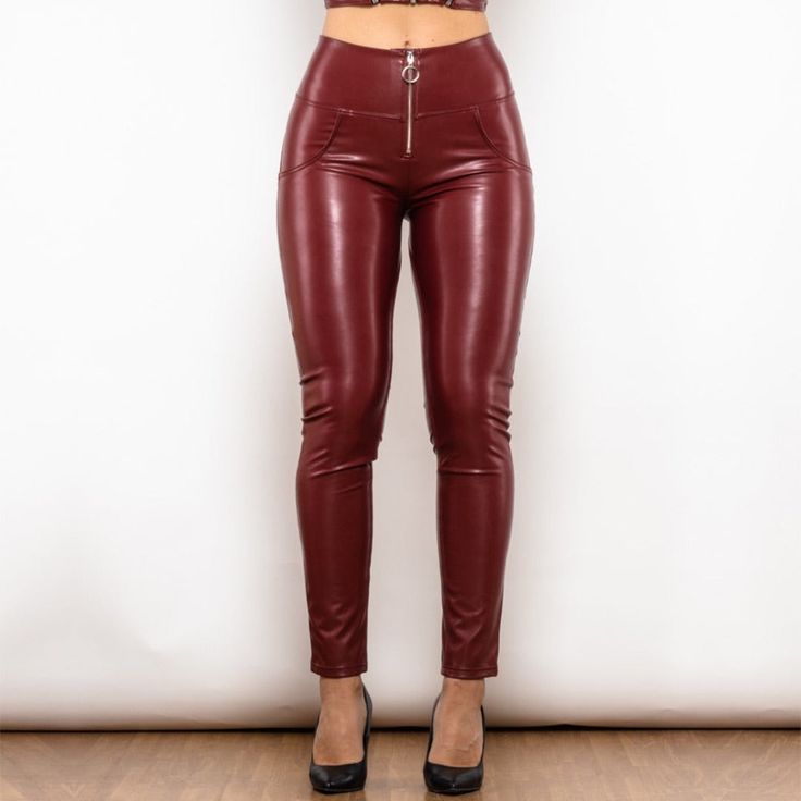 Burgundy High-Waist Pants | Daniki Limited Skirt Streetwear, Causal Dresses, Flared Sleeves Top, Chic Shirts, Chic Skirts, Leather Pants Women, Black Prom, Half Skirt, Cheap Prom Dresses