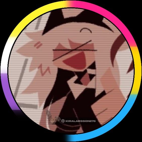 an image of a cartoon character in the middle of a circular frame with colored lines