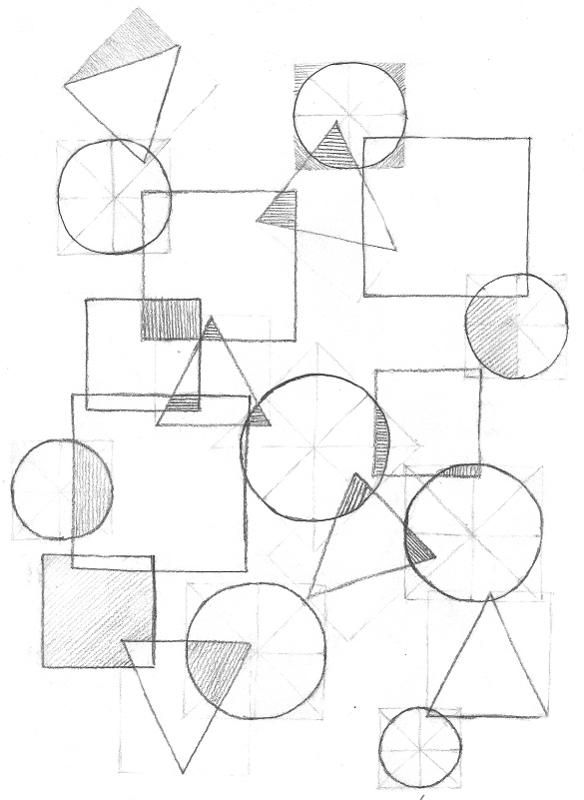 a drawing of various shapes and lines