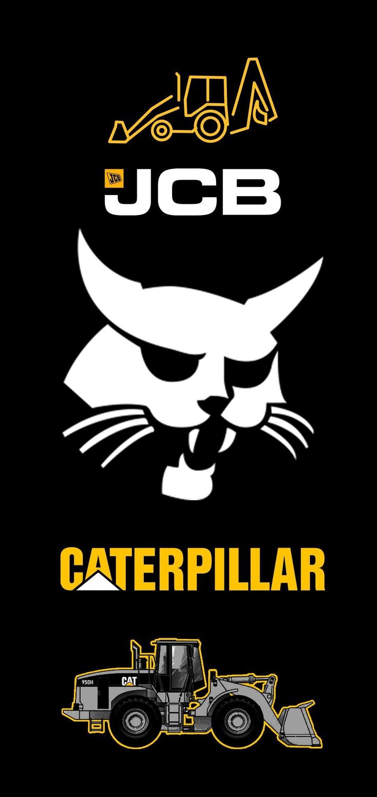 the jcb caterpillar logo is shown in yellow and black with an image of a cat