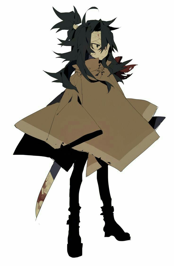 an anime character with black hair holding a cardboard box and knife in one hand, while standing