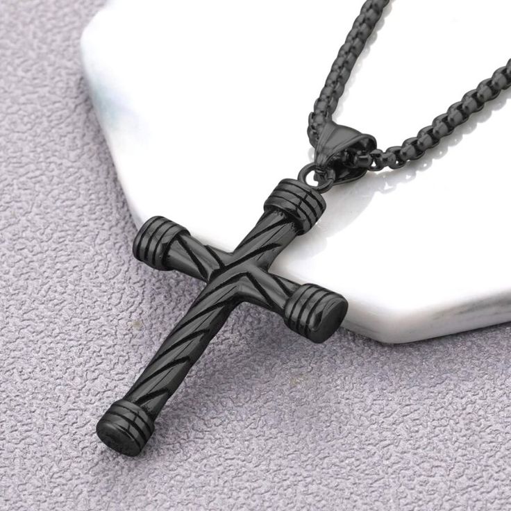 Super Cool Black Cross Necklace. Trendy And Nostalgic At The Same Time Made Of Stainless Steel Black Cross Necklace, Black Chain Necklace, Mens Cross Necklace, Mens Crosses, Metal Cross, Black Chain, Mens Accessories Jewelry, Men Necklace, Black Metal