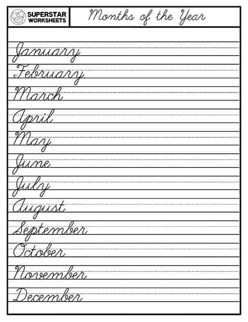 the months of the year printable worksheet