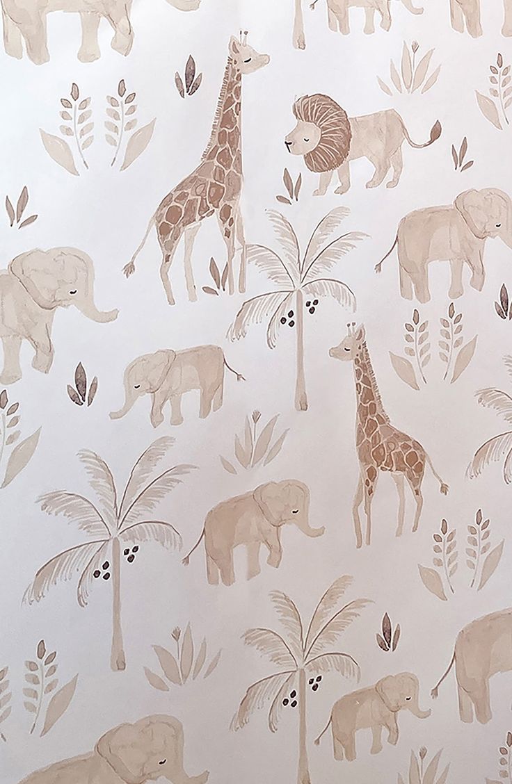 CRANE BABY Kendi Wallpaper | Nordstrom Elephant And Giraffe, Safari Wallpaper, Safari Theme Nursery, Animal Nursery Theme, Baby Room Themes, Nursery Room Design, Baby Boy Room Nursery, Baby Room Inspiration, Baby Wallpaper