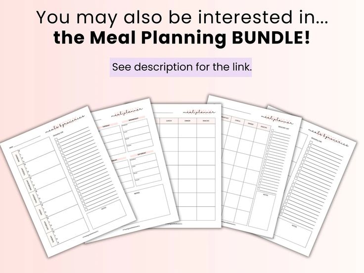 the meal planning bundle is shown in four different sections, including one for each individual