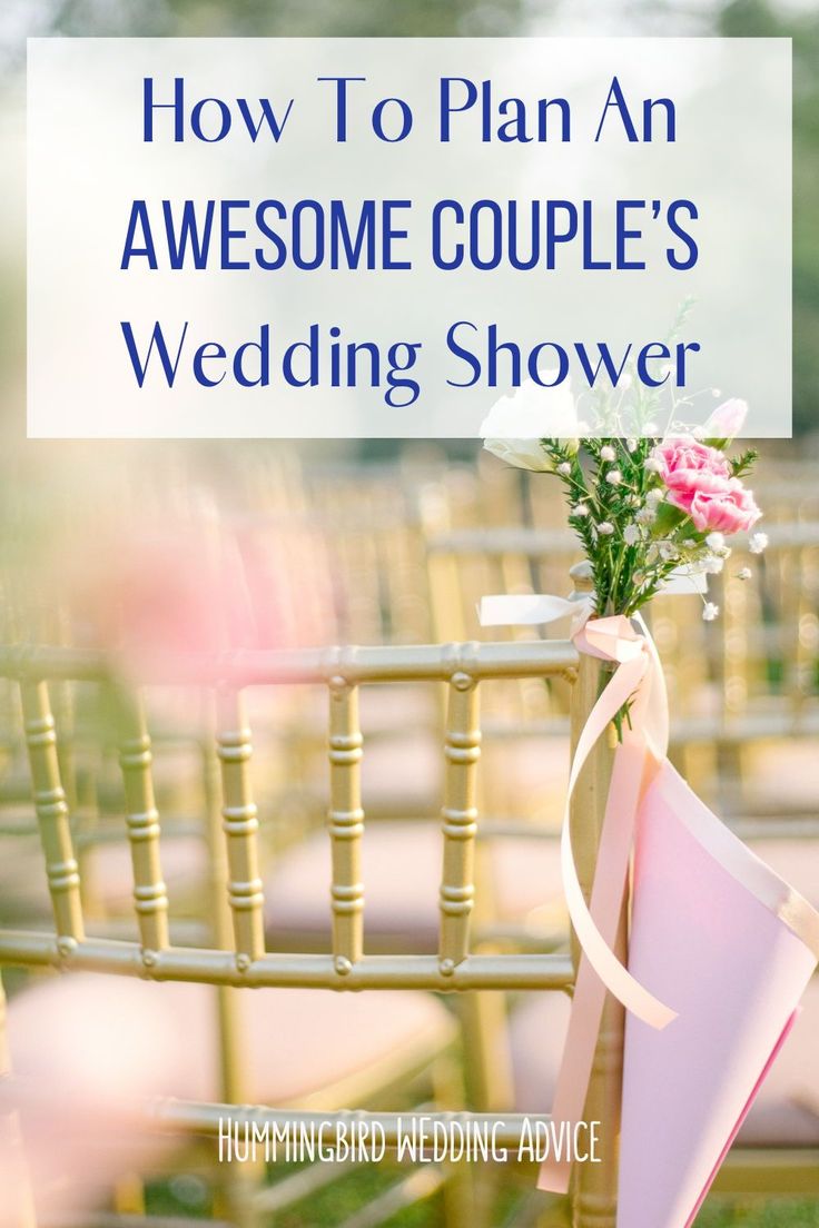 a chair with flowers on it and the words how to plan an awesome couple's wedding shower