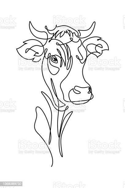 a cow's face drawn in one line on a white background