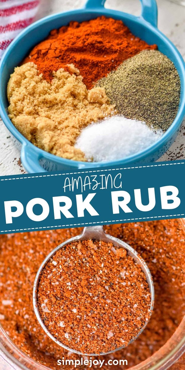 an image of various spices in a bowl with the words amazing pork rub above it