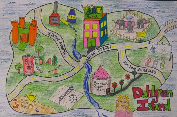 a child's drawing of a city map