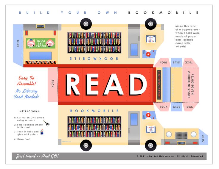 a bookmobile with the words read on it's front and back side, in red