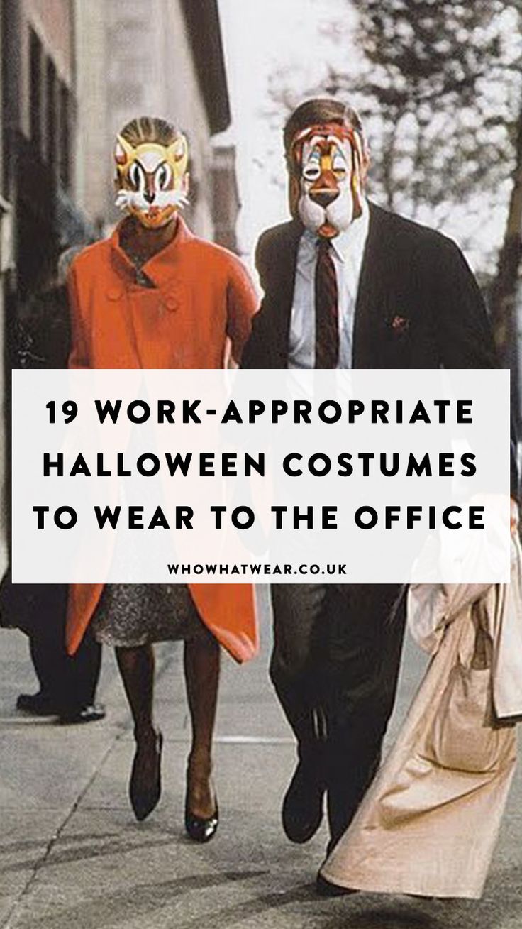 two people in animal masks walking down the street with text overlay that reads, 19 work - appropriate halloween costumes to wear to the office