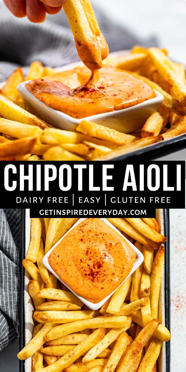 a person dipping sauce on top of french fries in a pan with the words chipotle aldi