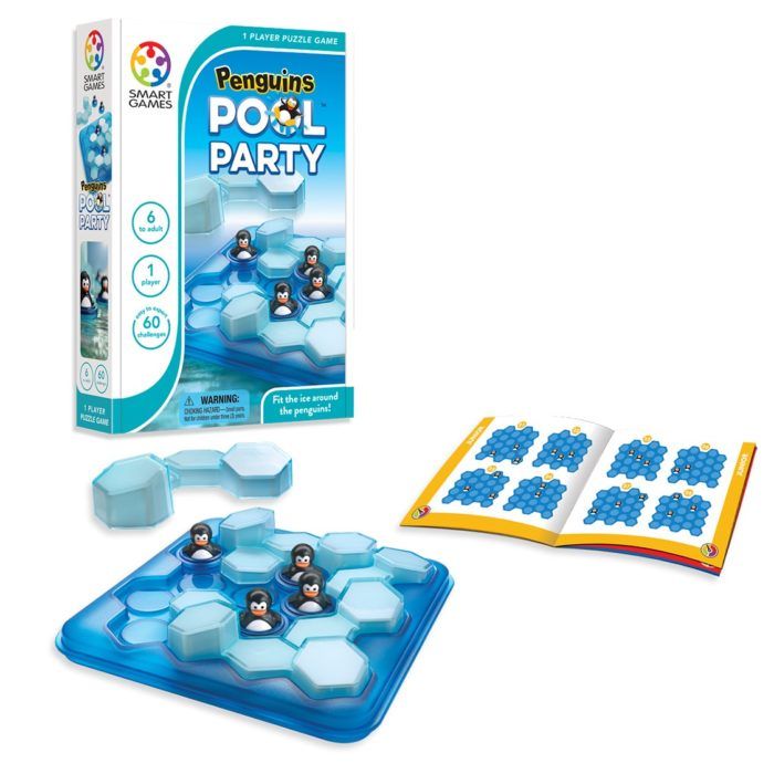 penguin pool party game with penguins on an ice floet and two games for kids