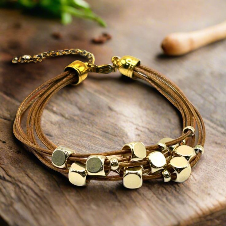 Multi strand Leather Bracelet - T. Randall Jewelry Adjustable Everyday Jewelry With Gold Clasp, Gold Adjustable Double Strand Beaded Bracelets, Gold Multi-strand Wrap Bracelet For Gift, Adjustable Gold Leather Bracelet, Multi-strand Beaded Bracelets For Jewelry Making, Adjustable Gold Leather Bracelets, Adjustable Gold Leather Wrap Bracelet, Adjustable Gold Leather Jewelry, Adjustable Gold Multi-strand Jewelry