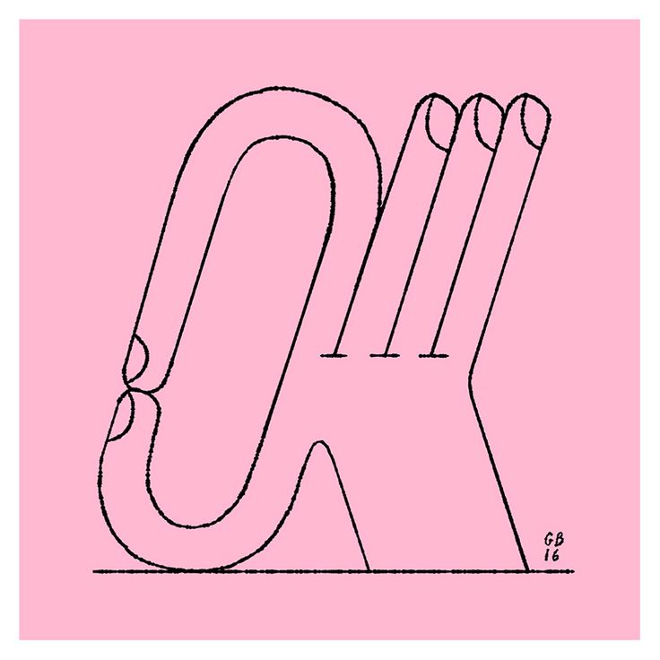 the letter k is made up of lines and dots on a pink background with black ink