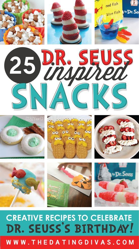 the cover of 25 dr seuss inspired snacks