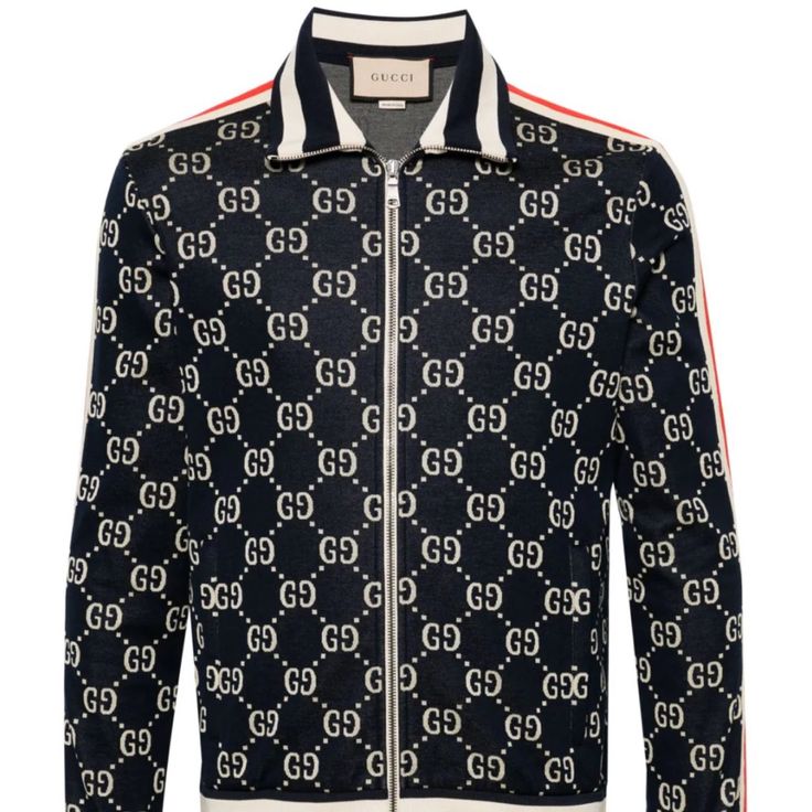 Blue Gucci Jacket Gucci Casual Winter Track Jacket, Gucci Casual Track Jacket For Winter, Casual Gucci Winter Track Jacket, Casual Long Sleeve Gucci Track Jacket, Gucci Long Sleeve Track Jacket For Winter, Gucci Long Sleeve Track Jacket For Fall, Fall Outerwear With Logo-jacquard Lining And Long Sleeves, Fall Long Sleeve Outerwear With Logo-jacquard Lining, Luxury Winter Outerwear With Monogram Print