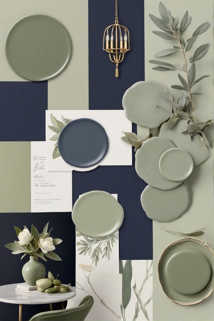 Color harmony, Navy and Sage Green, Perfect pairing, 2024 Good Color Schemes For Bedrooms, Sage Colour Living Room, Navy And Green Master Bedrooms Decor, Sage Green And Navy Blue Bedroom Ideas, Gray Navy Sage Bedroom, What Color Furniture With Sage Green Walls, Navy Green Living Room Decor, Modern Farmhouse Living Room Inspiration Paint Colors, Sage Navy And Cream Bedroom