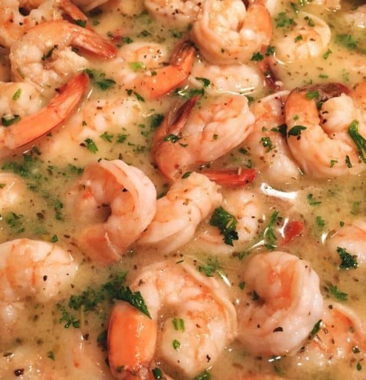 some shrimp and broccoli soup in a bowl