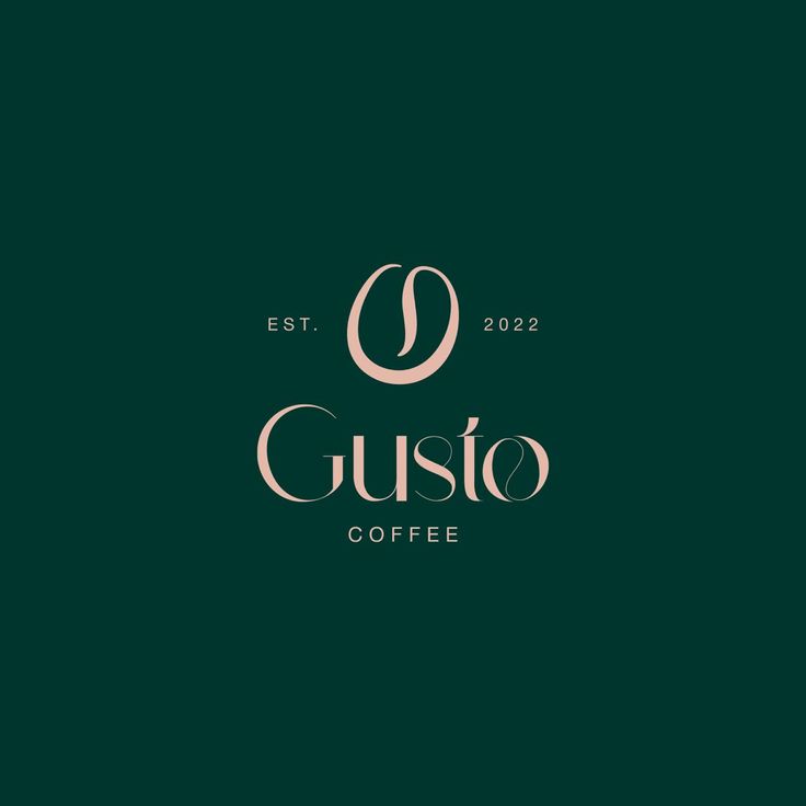 the logo for gusto coffee is shown on a dark green background with gold lettering