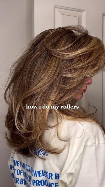 Hair Rollers For Blowout, How To Do 90s Blowout Hair With Rollers, Blowout Using Rollers, Rollers Hair Aesthetic, Roller Blowout Tutorial, What To Use Instead Of Hair Rollers, Jennifer Aniston 90s Hair Blowout, How To Make Hair Rollers, Velcro Rollers Placement