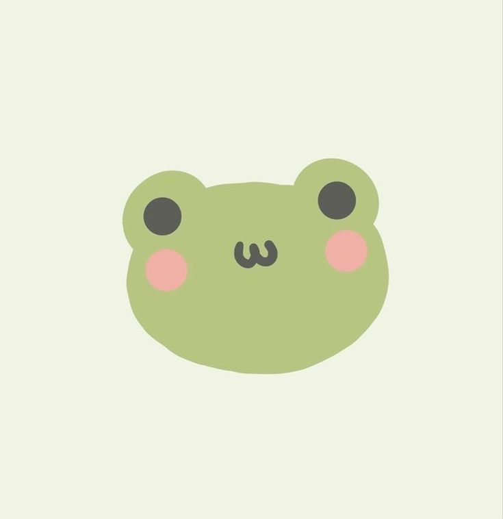 a green frog with black eyes and pink cheeks is featured in this minimalist illustration