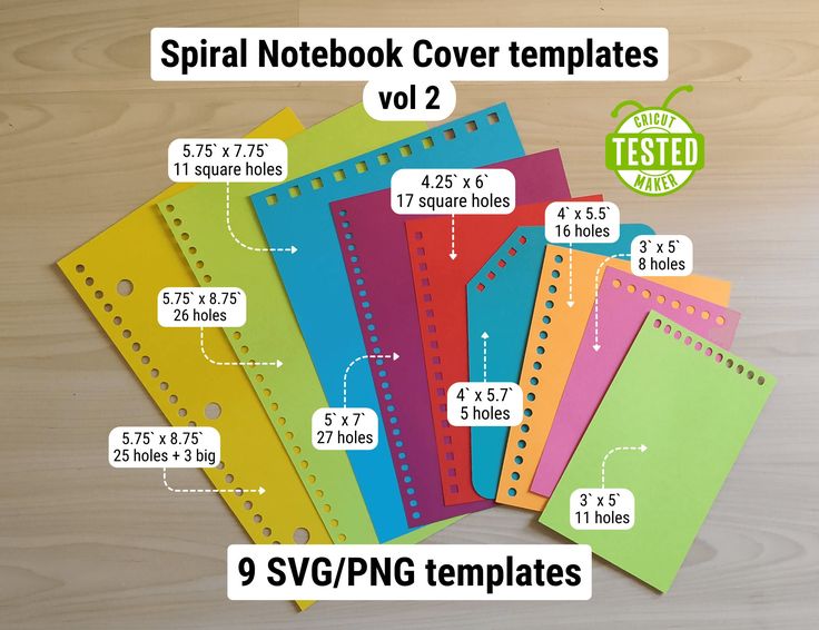 spiral notebook cover templates, vol 2 - 9 svg / png files