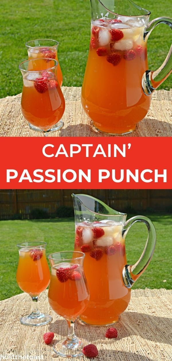 captain passion punch Porch Punch, Porch Drinks, Jar Drinks, Homemade Drinks Recipes, Fruit Punch Recipe, Alcoholic Punch Recipes, Summer Bbq Recipes, Mason Jar Drinks, Alcoholic Punch