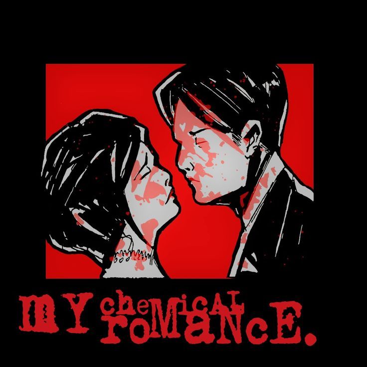 a man and woman kissing in front of a red background with the words my romance