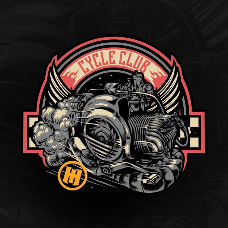 an image of a motorcycle engine with wings on it's head and the words, eye