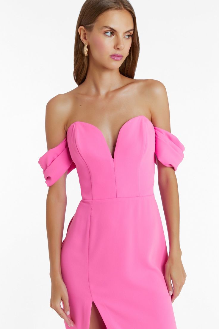 Midi Dress Strapless Deep Sweetheart Neckline Invisible Zipper Unlined 100% Polyester Dry Clean Only CI-22316 Lined Off-shoulder Dress For Date Night, Pink Fitted Off Shoulder Mini Dress, Off-shoulder Lined Mini Dress For Party, Sweetheart Neckline Mini Dress For Date Night, Off-shoulder Mini Dress With Fitted Bodice, Pink Mini Dress With Lined Bodice, Flirty Mini Dress With Sweetheart Neckline For Evening, Flirty Mini Dress With Sweetheart Neckline For Cocktail, Evening Dresses With Heart-shaped Neckline And Lined Bodice