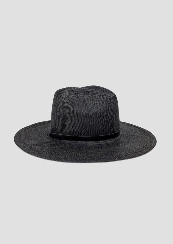 The Jill XL Panama hat in black from Hat Attack Black Outdoor Hat With Curved Brim, Black Curved Brim Hat For Outdoor, Black Wide Brim Hat For Outdoor, Black Hat With Curved Brim For Outdoor, Black Brimmed Fedora For Summer, Black Wide Brim Sun Hat For Outdoor, Black Wide Brim Hats For Spring, Black Costume Hat With Short Brim, Black Fedora For Spring Travel