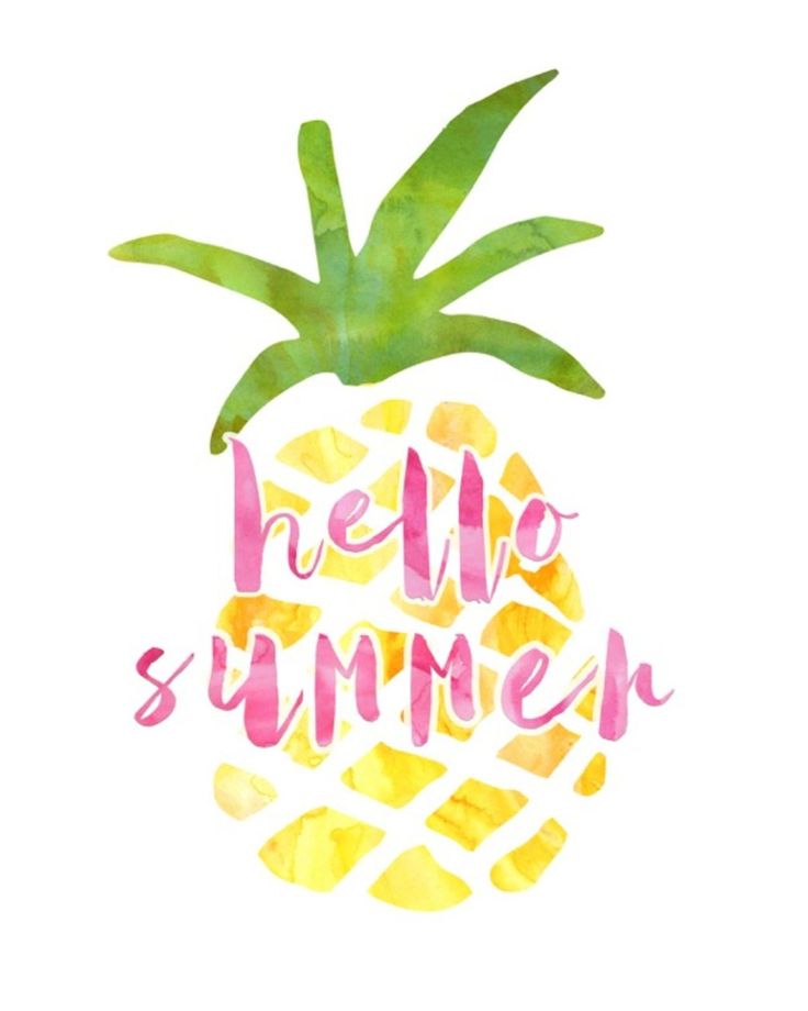 a pineapple with the words hello summer written in pink, yellow and green ink