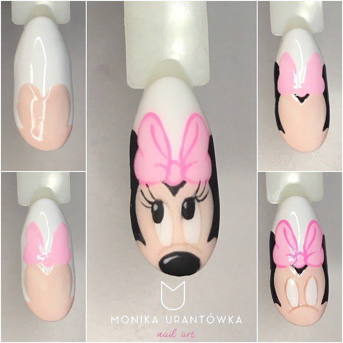 Minnie #nails #nailsart #minnie #disney #tutorial #stepbystep #nailsart #nailswag #nailstagram #nailsofinstagram #art #cartoon #inspiration #indigo #instanails Disney Characters Nail Art, Disney Characters Nails, Minnie Nails, Minnie Mouse Nail Art, Nails Art Tutorial, Princess Nail Art, Nail Glow, Cartoon Nail Designs, Animal Nail Designs