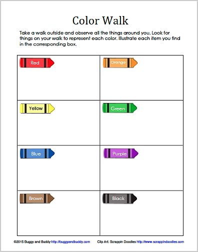 the color walk worksheet for students to learn how to use markers and colors