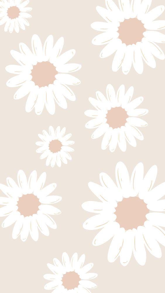 white daisies on a beige background wallpaper mural, flower wallpaper, bedroom wallpaper, nursery wallpaper, kids room wallpaper, floral wallpaper, pink flowers, daisy wallpaper, person, pastel design, baby rooms, girls